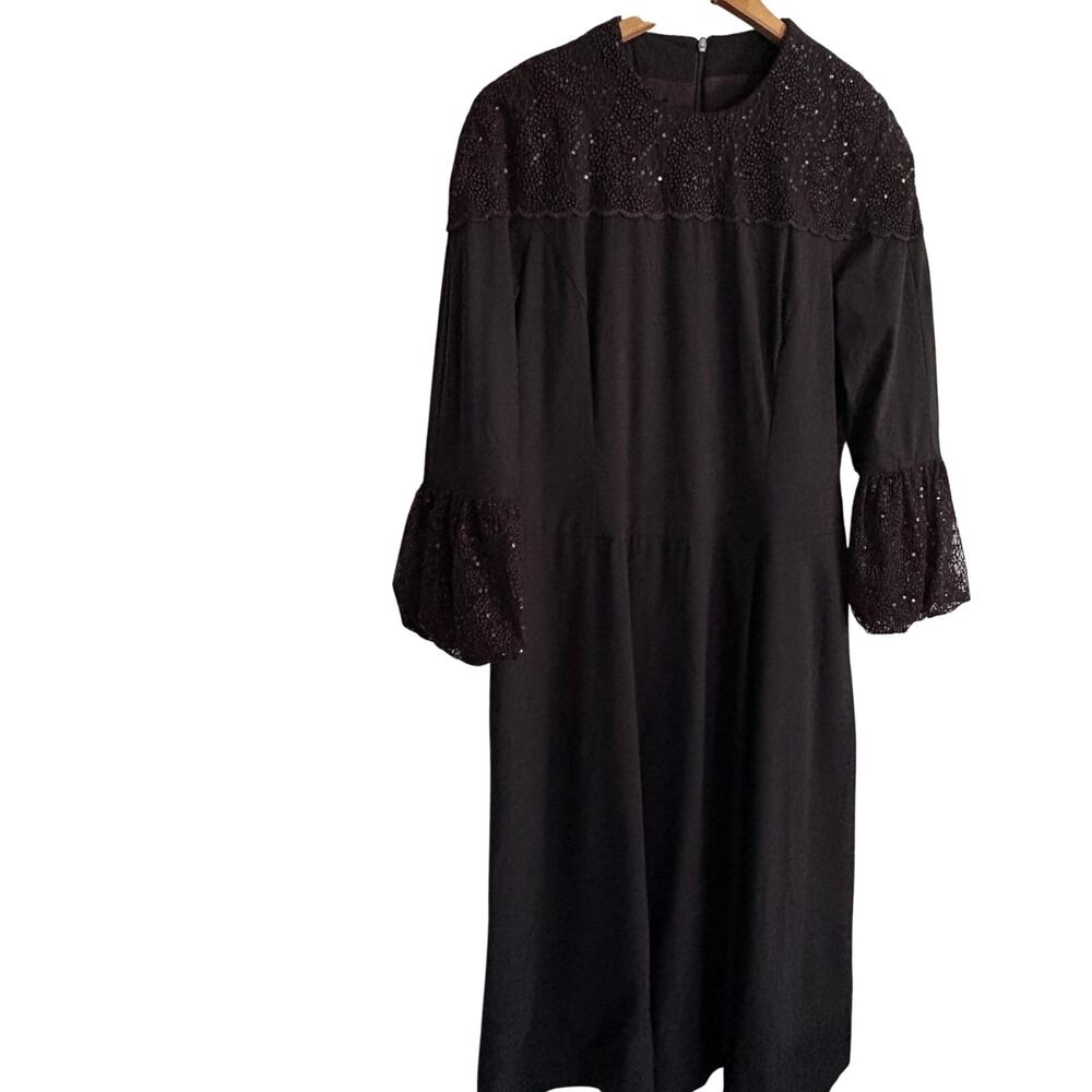 Lafayette 148 Sequin Midi Dress 8 Bell Sleeve Academia Career Cruise Glam Bell